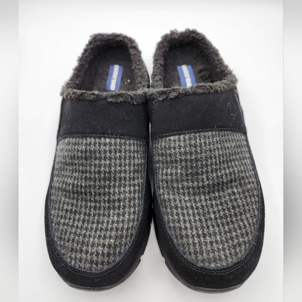 Land's End Black and Gray Leather & Textile Slip-On Slippers Sz 8.5b Womens